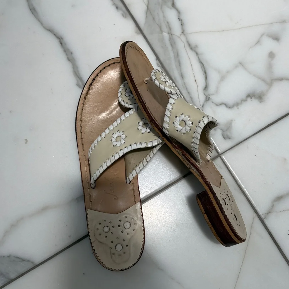 Jack Rogers Cream Leather Palm-Style Slide Sandals